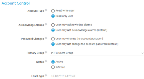 User Rights in User Account Settings