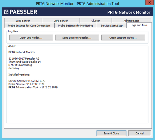 PRTG Administration Tool: Logs and Info PRTG Administration Tool: Logs and Info