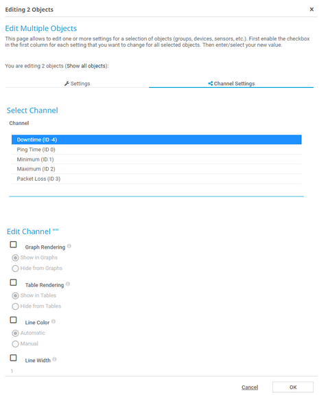 Example of Sensor Channel Settings in Multi-Edit Mode