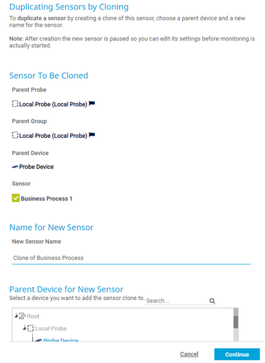 Clone Dialog for a Sensor Clone Dialog for a Sensor