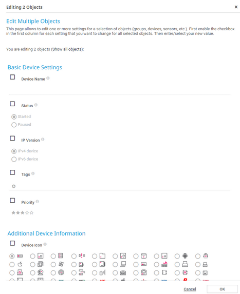 Example of Device Settings in Multi-Edit Mode