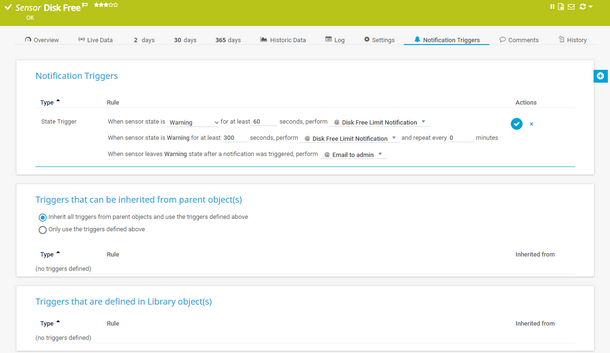 Setting a Notification Trigger for Disk Free Limit Notification