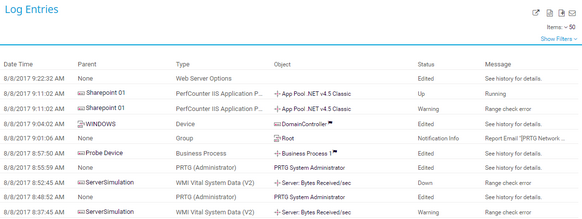 List with Log Entries