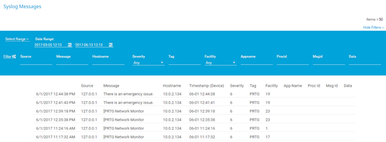 Received Syslogs on the Messages Tab
